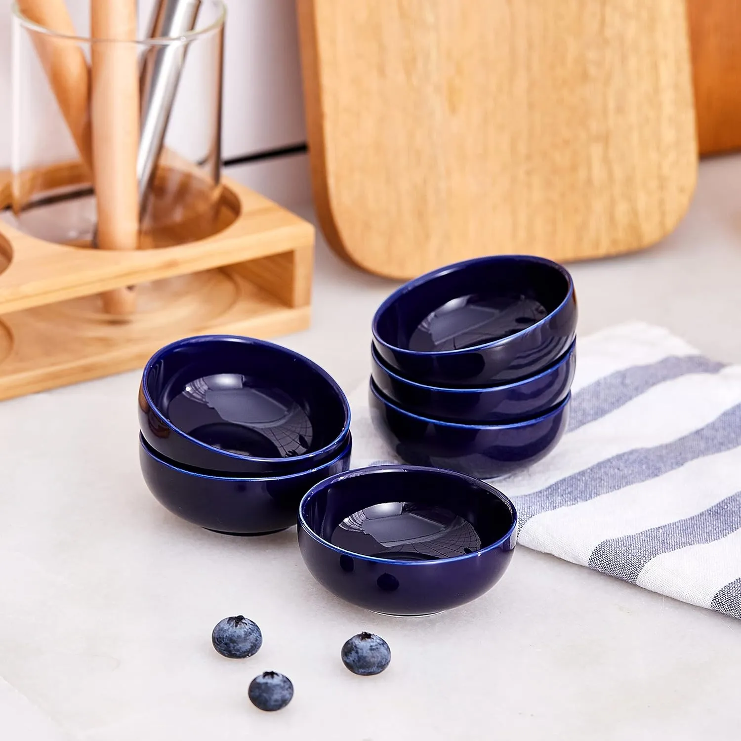 Ceramic Pinch Bowls,2.5 oz Mini Prep Dip Bowl Set,Small Dipping Salsa Charcuterie Soy Sauce Side Dish for Sushi,Set of 6 (Blue)