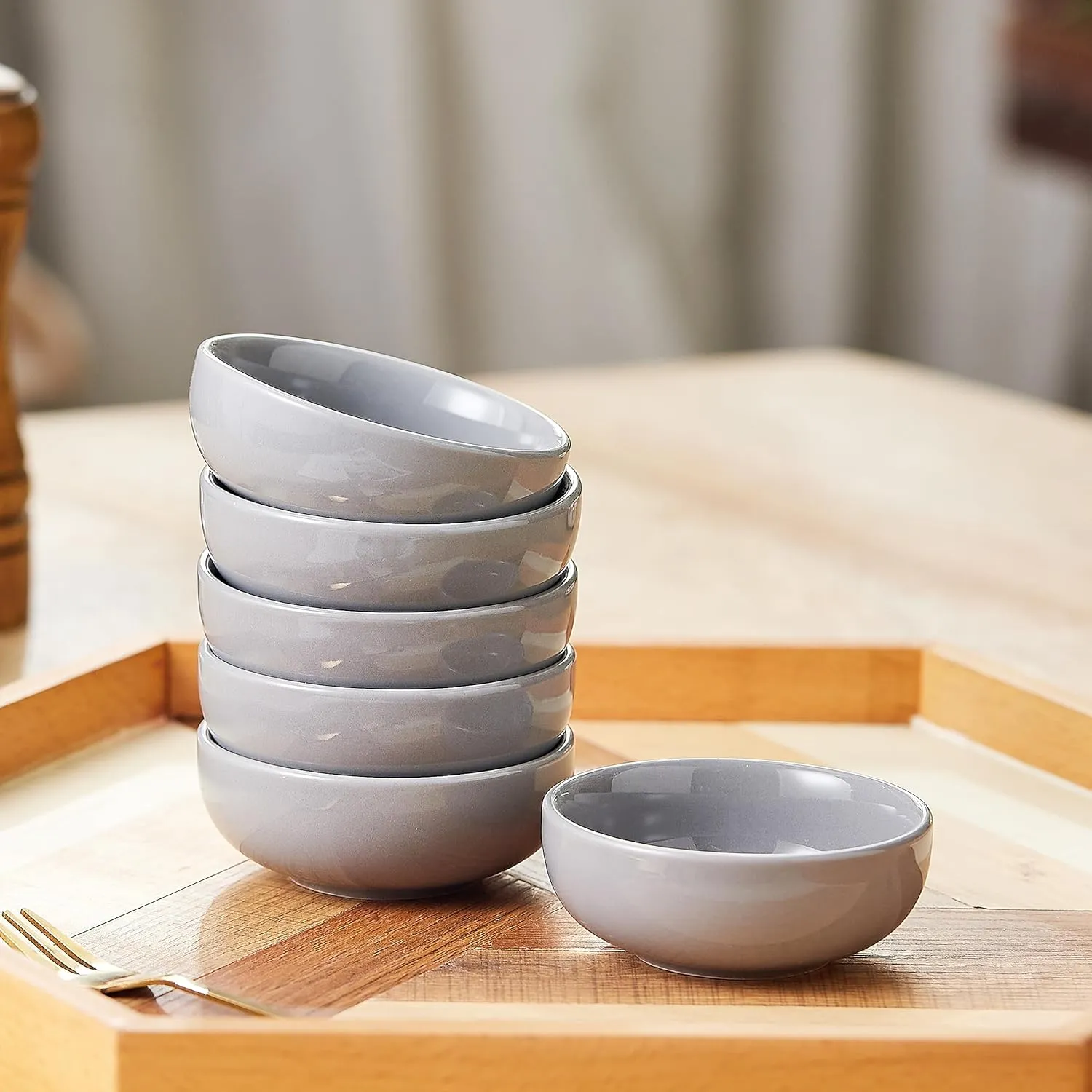 Ceramic Pinch Bowls,2.5 oz Mini Prep Dip Bowl Set,Small Dipping Salsa Charcuterie Soy Sauce Side Dish for Sushi,Set of 6(Grey)