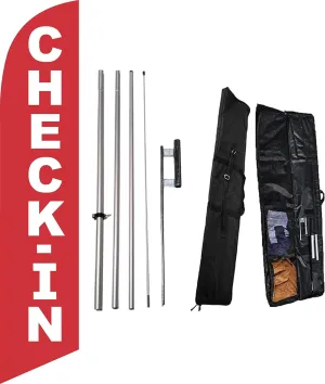 Check In Feather Flag Eye Catching Banner Sign for Business Advertisement Complete Set with Fiberglass Pole Kit Ground Spike and Travel bag