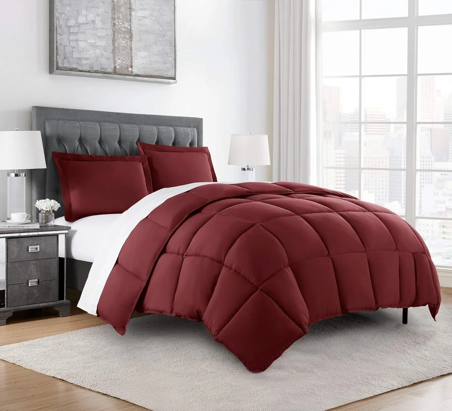 Chezmoi Collection 3-Piece Down Alternative Comforter Set - Lightweight All Seasons Luxurious Brushed Microfiber Comforter (Oversized King, Burgundy)