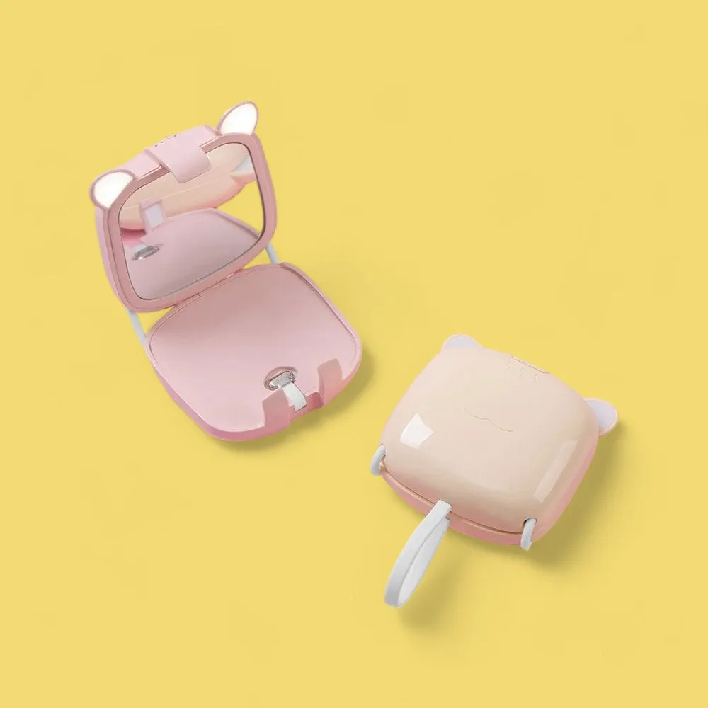 Chic Kitty Power: The Purrrfect 3-in-1 Portable Charger, Mirror & LED Light!
