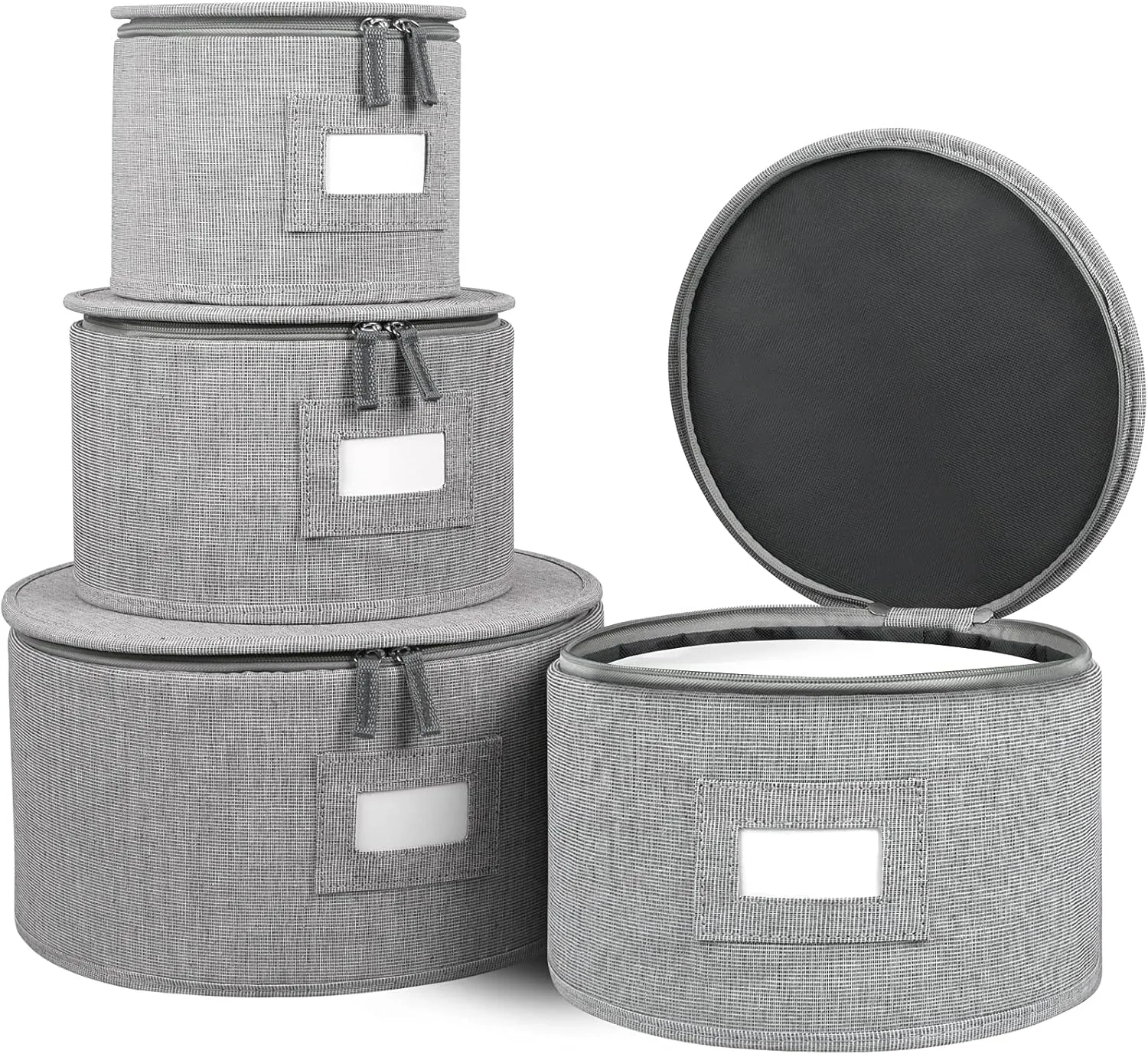 China Storage Set, Hard Shell 4-Piece Set for Plate Storage and Transport, Protects Dishes have Lable Window for Saucers and Stackable,Felt Plate Dividers Included