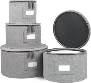 China Storage Set, Hard Shell 4-Piece Set for Plate Storage and Transport, Protects Dishes have Lable Window for Saucers and Stackable,Felt Plate Dividers Included