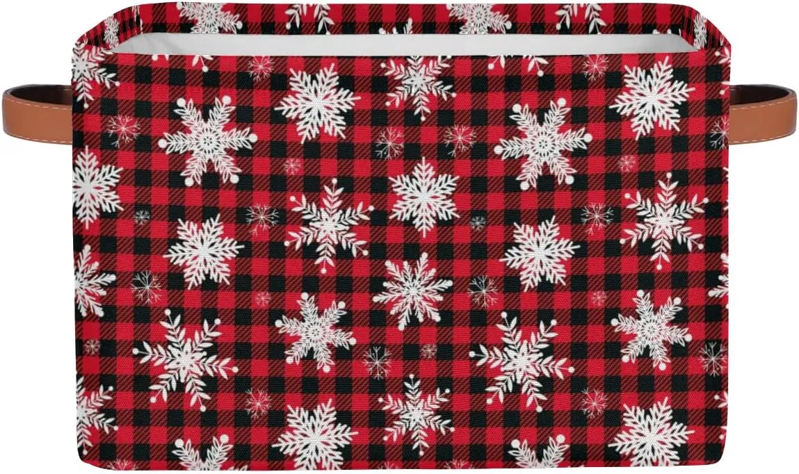Christmas Snowflakes Grid Cube Storage Baskets,Foldable Storage Box Bin,Waterproof Open Shelves Basket Clothing Organizer Toy Basket Gifts Empty for Bedroom Home Decor