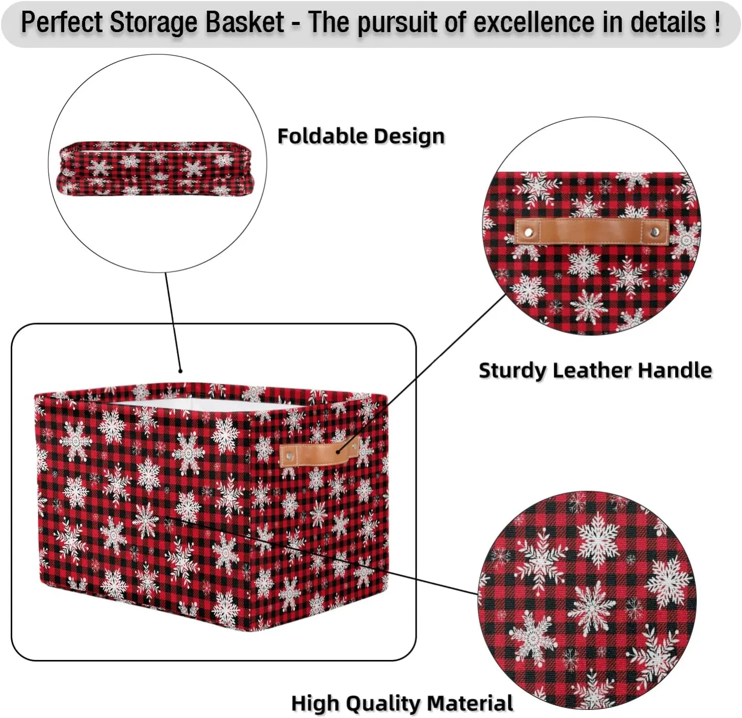 Christmas Snowflakes Grid Cube Storage Baskets,Foldable Storage Box Bin,Waterproof Open Shelves Basket Clothing Organizer Toy Basket Gifts Empty for Bedroom Home Decor