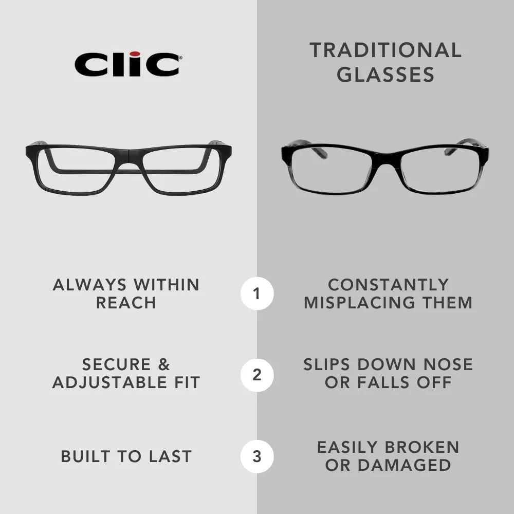 Clic Magnetic Reading Glasses for Men or Women, Soft Foldable Band, Computer Readers, Barat (S-XL)