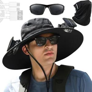Colitt Fishing Hat, Solar Powered Fan Hat, Dual Fan Wide Brim Outdoor Fishing Hat-Solar & USB Charging