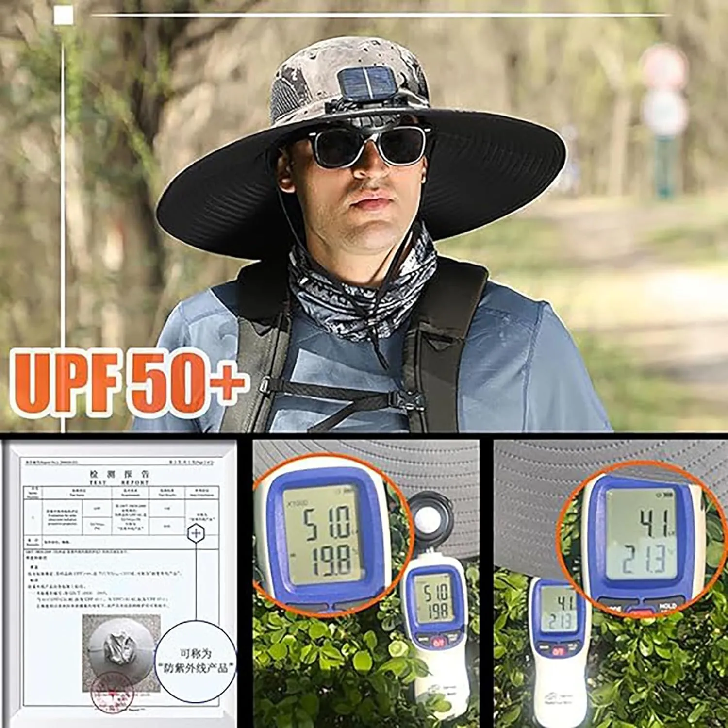 Colitt Fishing Hat, Solar Powered Fan Hat, Dual Fan Wide Brim Outdoor Fishing Hat-Solar & USB Charging