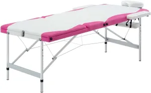 Comfortable 3-Zone Foldable Massage Table, Portable Aluminum Frame, Adjustable Height, White and Pink