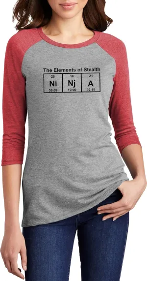 Comical Shirt Ladies Ninja Periodic Table The Elements of Stealth 3/4 Raglan