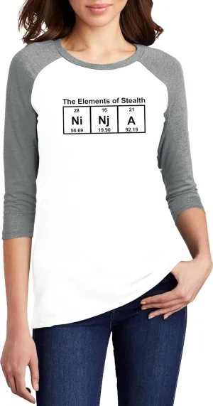 Comical Shirt Ladies Ninja Periodic Table The Elements of Stealth 3/4 Raglan