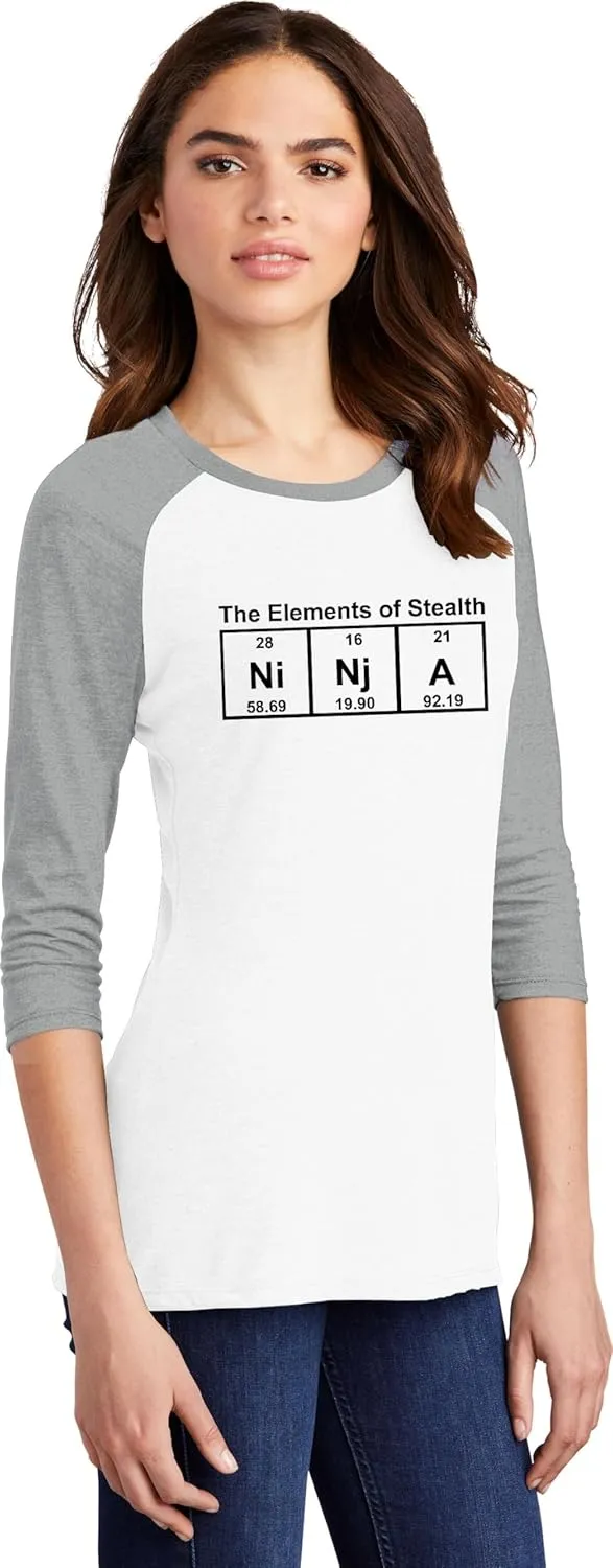 Comical Shirt Ladies Ninja Periodic Table The Elements of Stealth 3/4 Raglan