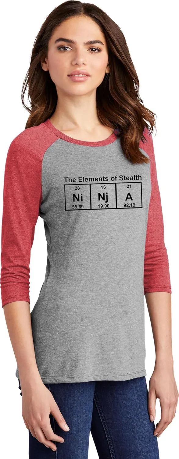 Comical Shirt Ladies Ninja Periodic Table The Elements of Stealth 3/4 Raglan