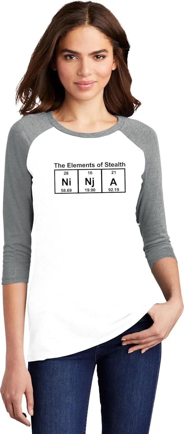 Comical Shirt Ladies Ninja Periodic Table The Elements of Stealth 3/4 Raglan