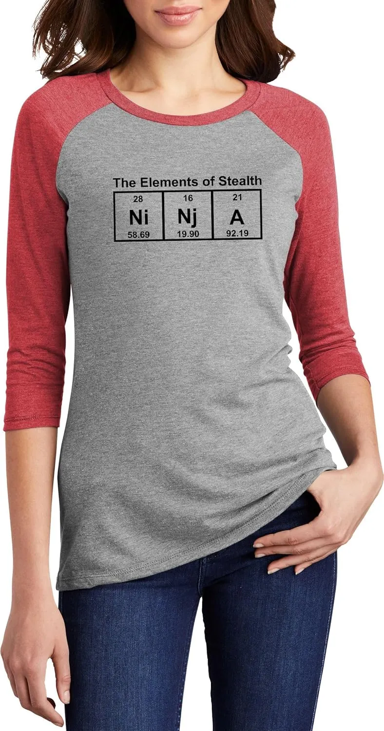 Comical Shirt Ladies Ninja Periodic Table The Elements of Stealth 3/4 Raglan