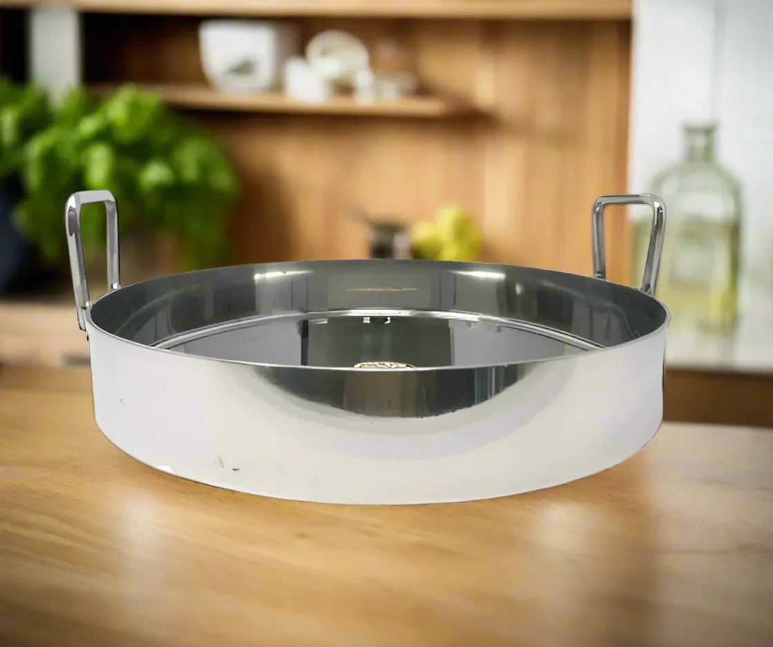 Commercial Stainless Steel Flat Ghevar Kadai / Kadhai, 3 MM Thick, Kitchenware