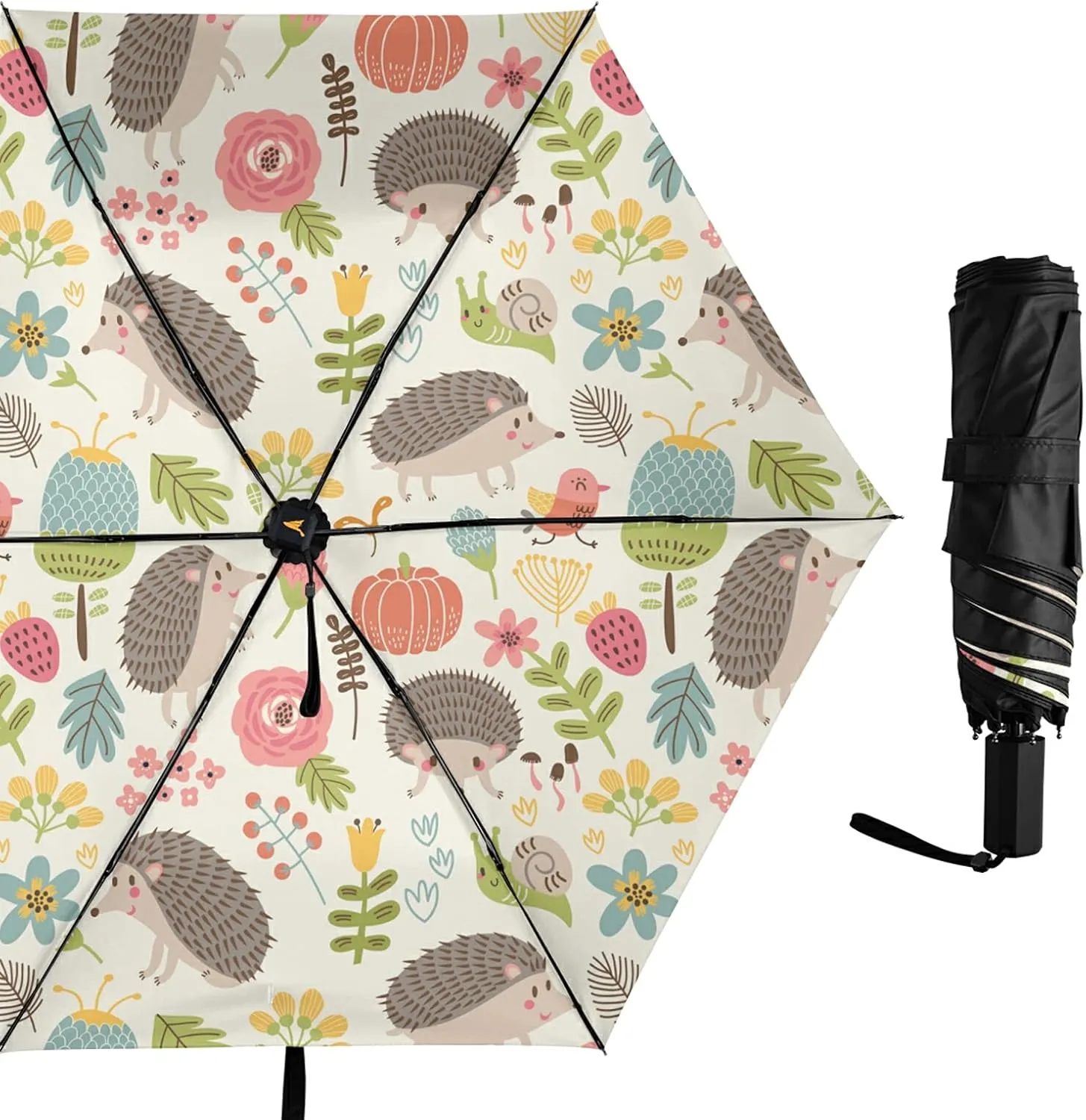 Compact Lightweight Folding Umbrella, Inner Print Sun Parasol with UV Protection, Strong Portable Travel Rain Umbrella