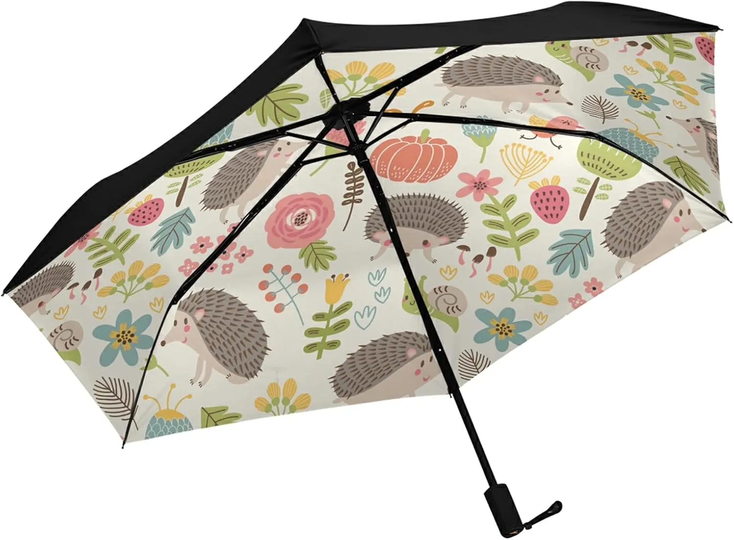 Compact Lightweight Folding Umbrella, Inner Print Sun Parasol with UV Protection, Strong Portable Travel Rain Umbrella