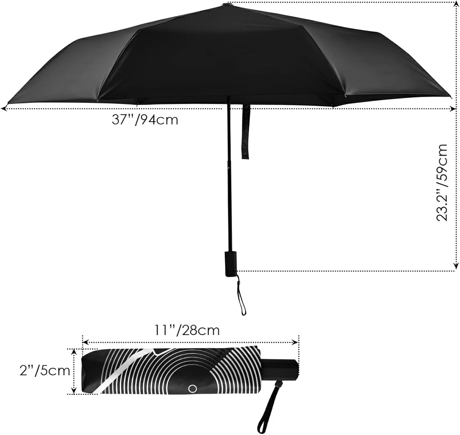 Compact Lightweight Folding Umbrella, Inner Print Sun Parasol with UV Protection, Strong Portable Travel Rain Umbrella