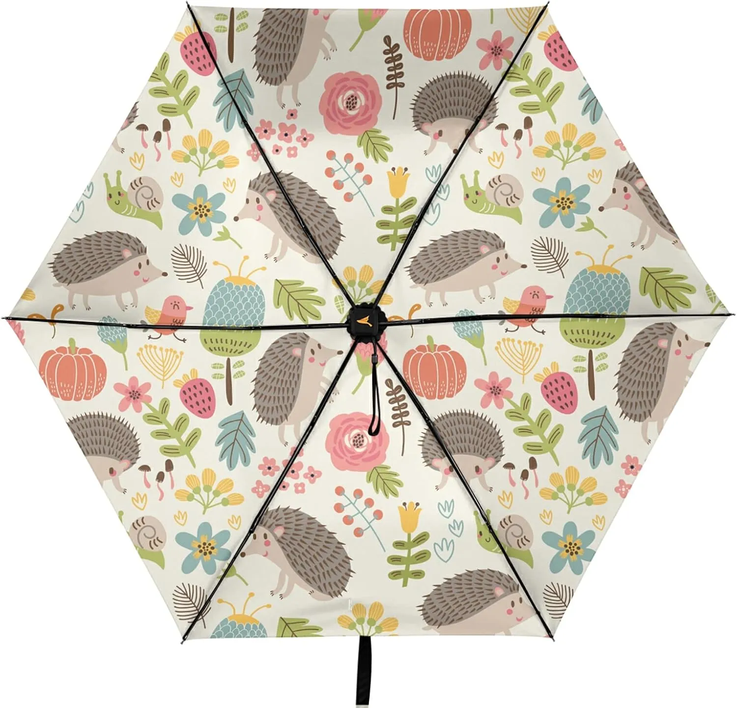 Compact Lightweight Folding Umbrella, Inner Print Sun Parasol with UV Protection, Strong Portable Travel Rain Umbrella