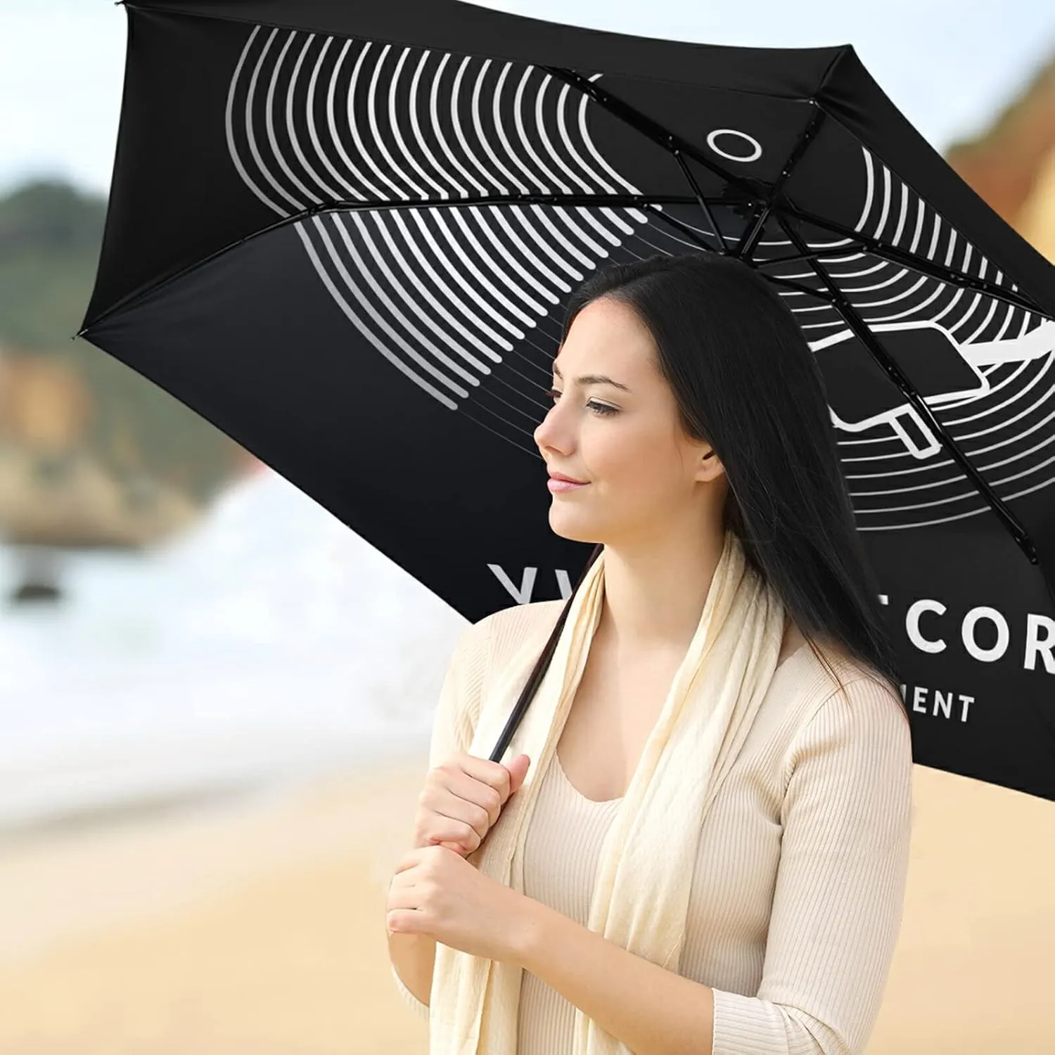 Compact Lightweight Folding Umbrella, Inner Print Sun Parasol with UV Protection, Strong Portable Travel Rain Umbrella