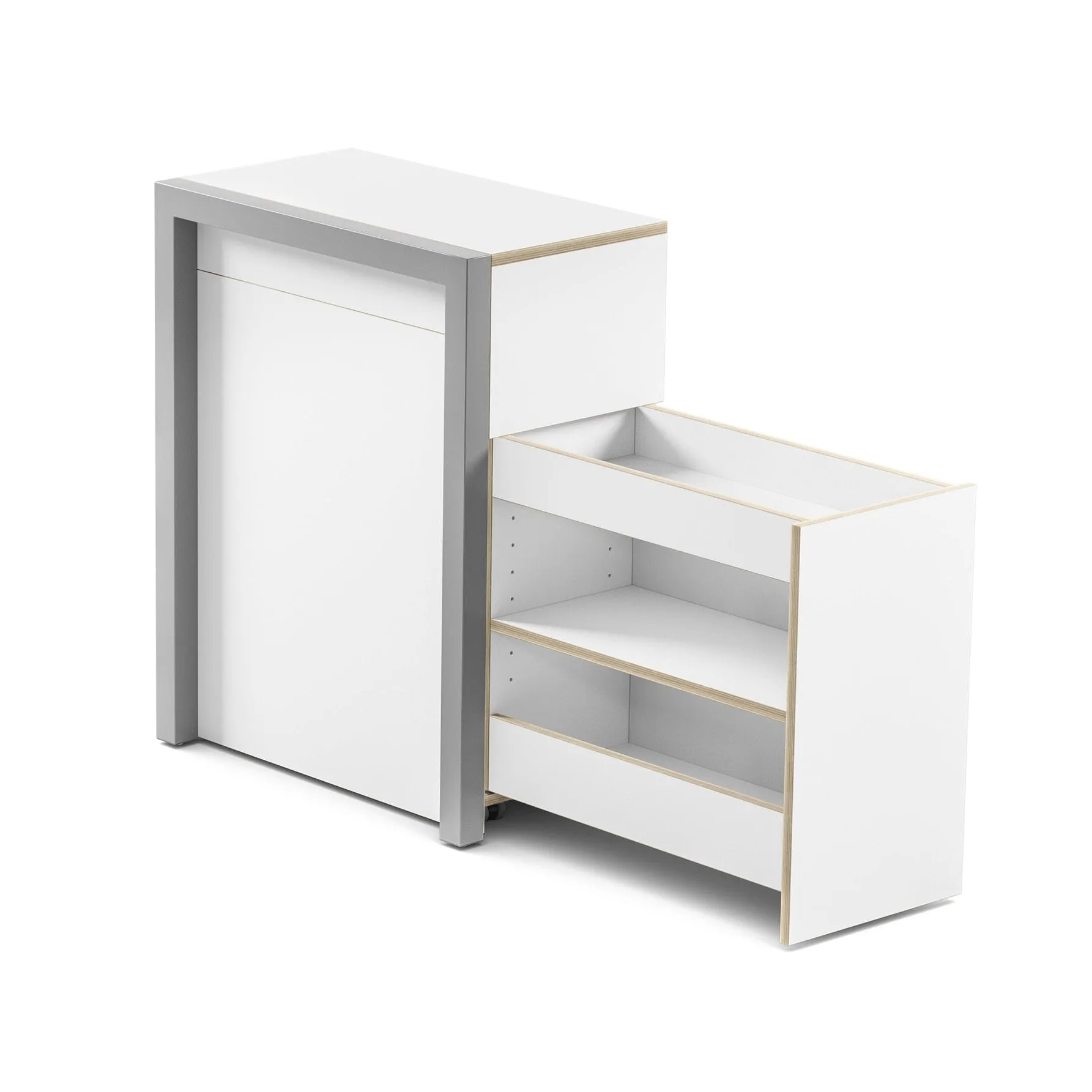 Compact Pull-Out Table Cabinet with Dual Storage Compartments