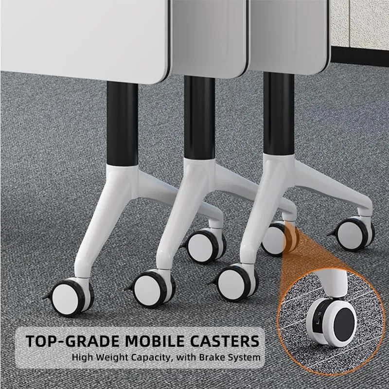 Conference Table, Folding Conference Room Tables with Flip-Top Design, Mobile Seminars Dynamic Meetings Training Tables for Offices, Classrooms, and Meeting Room (White, 55.1×23.6×29.5in)