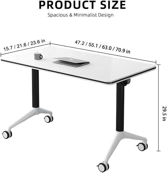 Conference Table, Folding Conference Room Tables with Flip-Top Design, Mobile Seminars Dynamic Meetings Training Tables for Offices, Classrooms, and Meeting Room (White, 55.1×23.6×29.5in)