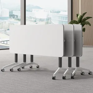 Conference Table, Folding Conference Room Tables with Flip-Top Design, Mobile Seminars Dynamic Meetings Training Tables for Offices, Classrooms, and Meeting Room (White, 55.1×23.6×29.5in)