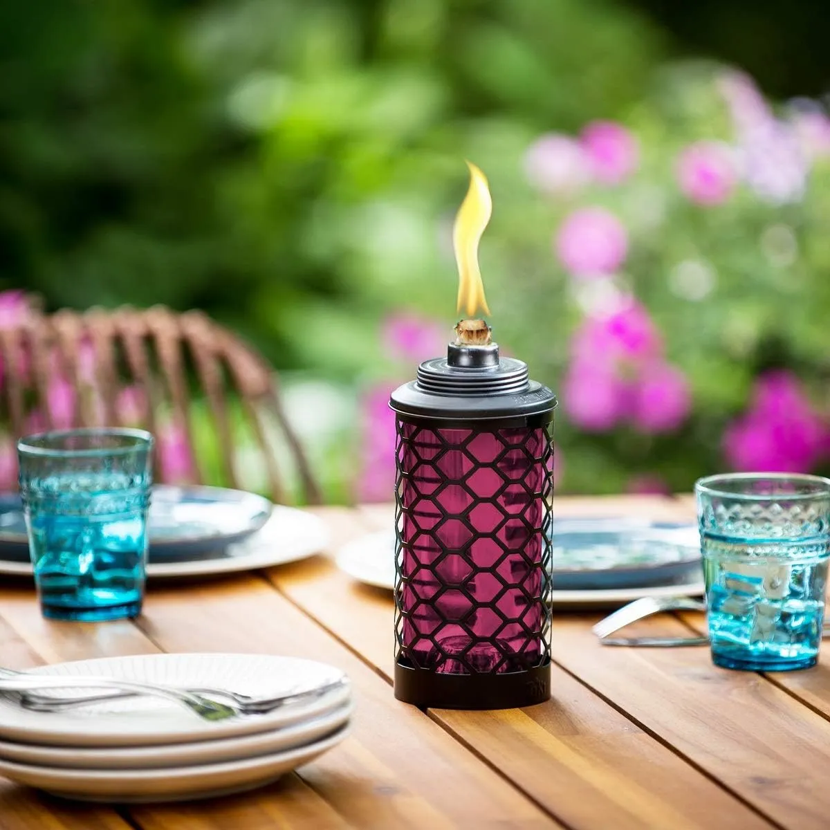 Convertible 65" Honeycomb Glass Torch – Burgundy Outdoor Decorative Lighting for Patio, Lawn & Backyard Décor | Weather-Resistant | Includes Long-Lasting Wick & Snuffer