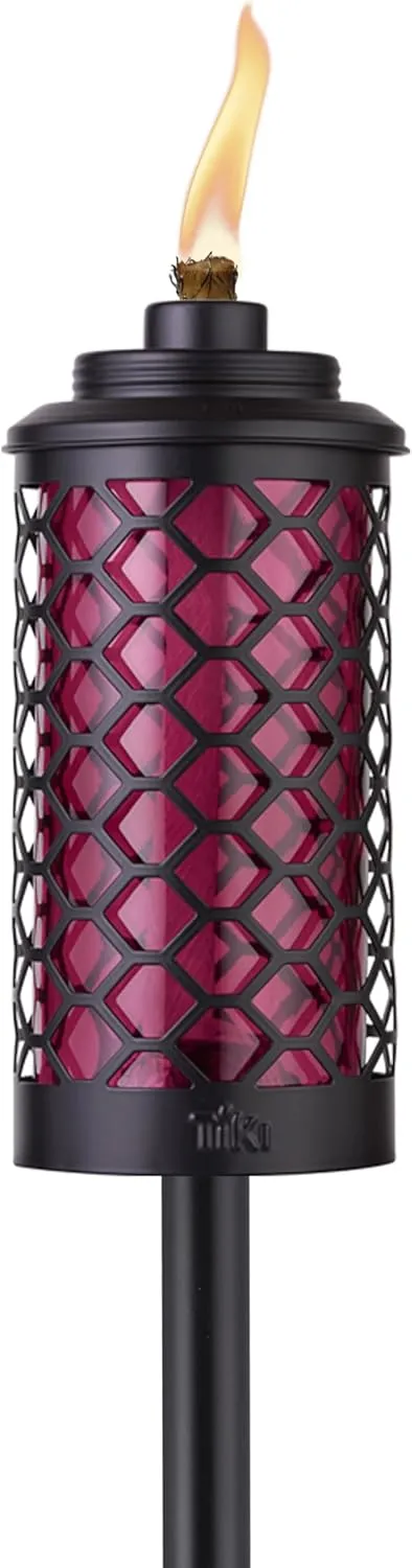 Convertible 65" Honeycomb Glass Torch – Burgundy Outdoor Decorative Lighting for Patio, Lawn & Backyard Décor | Weather-Resistant | Includes Long-Lasting Wick & Snuffer