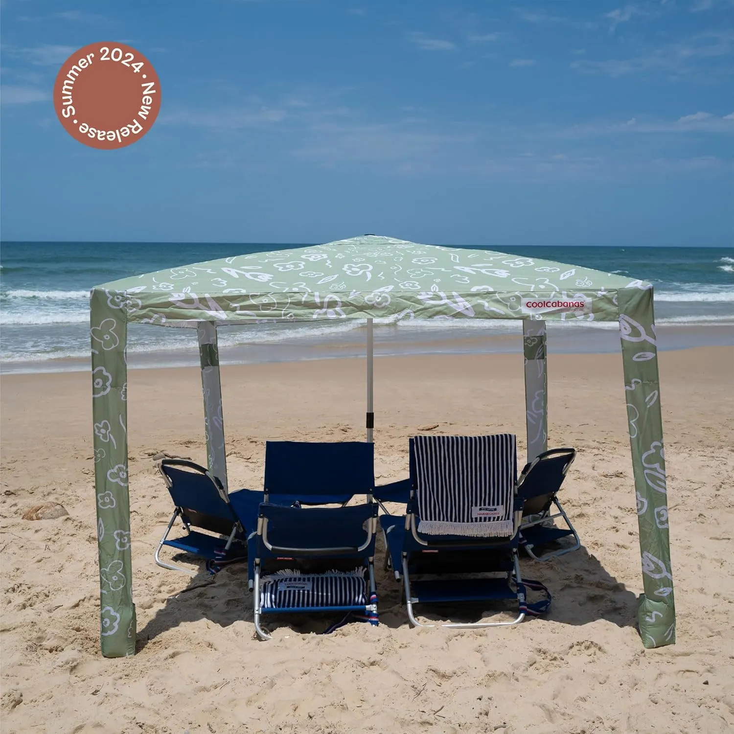 CoolCabana Beach Shade Tent - Easy Setup, UPF 50  Protection, Large & Medium Sizes, Compact & Wind Resistant - Beach Cabana for The Whole Family - Byron Green, Large