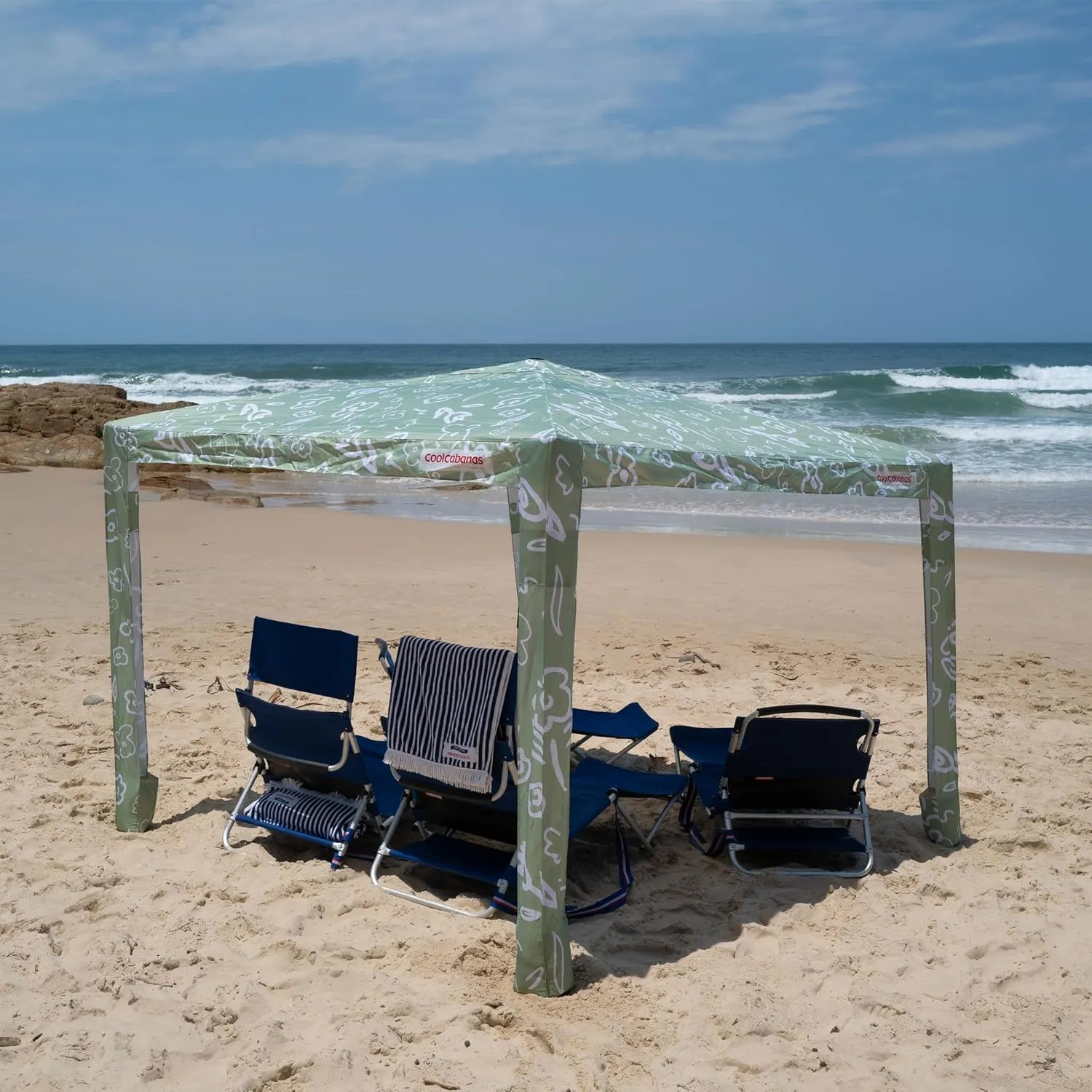 CoolCabana Beach Shade Tent - Easy Setup, UPF 50  Protection, Large & Medium Sizes, Compact & Wind Resistant - Beach Cabana for The Whole Family - Byron Green, Large