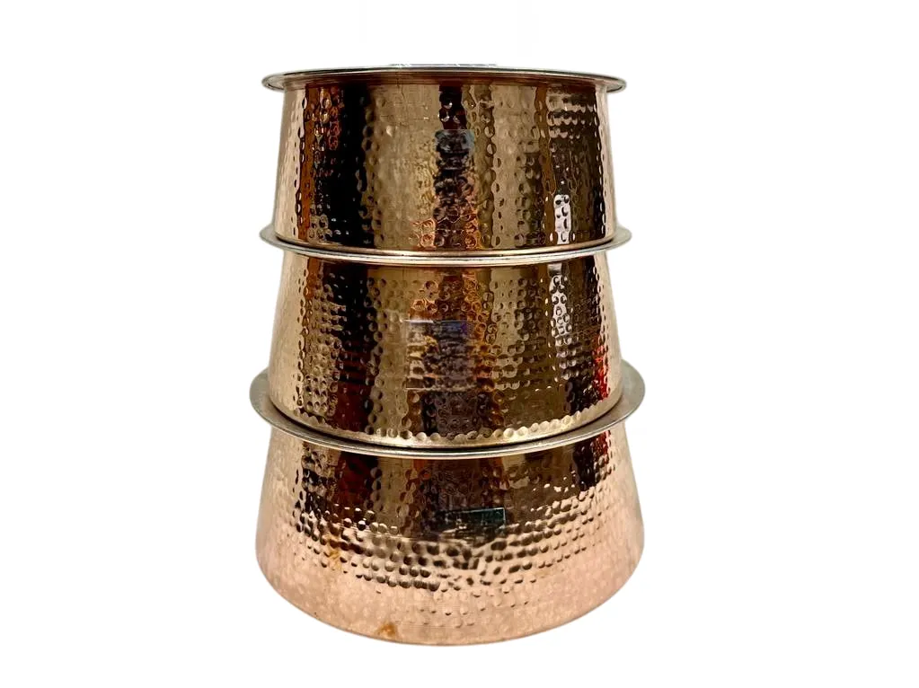 Copper Hammered Rice Handi for Cooking & Serving, 8", 2 Liter's, Kalai Coated