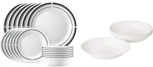 Corelle 18-Piece Round Dinnerware Set, Service & Vitrelle 6-Piece Bowl Set, Triple Layer Glass and Chip Resistant, 20-Oz Lightweight Round Bowls, Winter Frost White