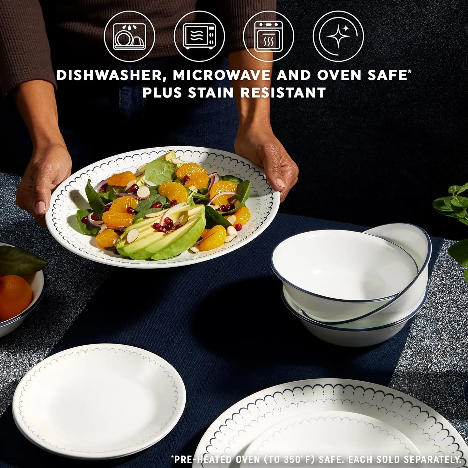 Corelle 6-Piece 6.75" Appetizer Round Plates, Vitrelle Triple Layer Glass, Lightweight Round Plates, Dessert Plates, Chip and Scratch Resistant, Microwave and Dishwasher Safe, Caspian
