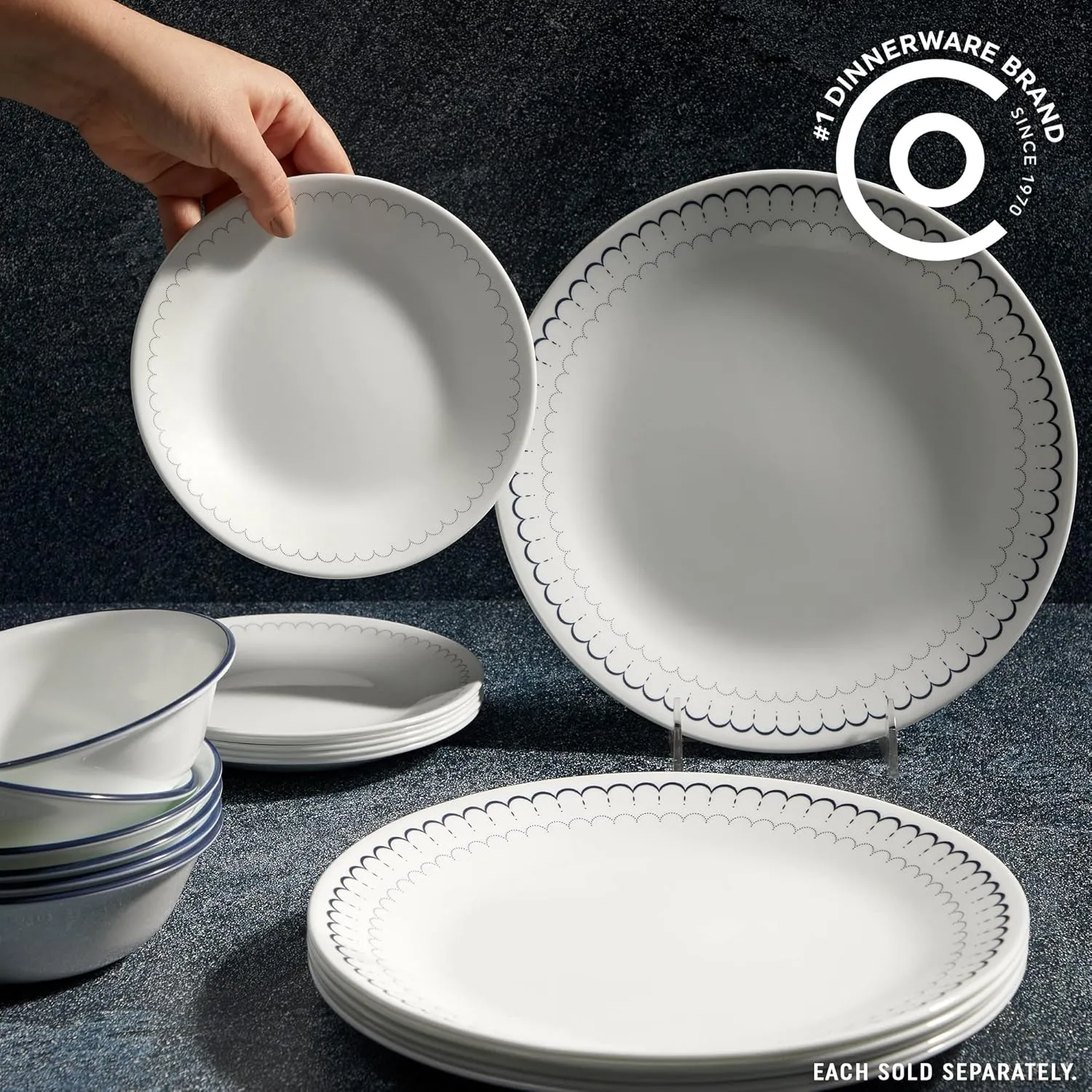 Corelle 6-Piece 6.75" Appetizer Round Plates, Vitrelle Triple Layer Glass, Lightweight Round Plates, Dessert Plates, Chip and Scratch Resistant, Microwave and Dishwasher Safe, Caspian