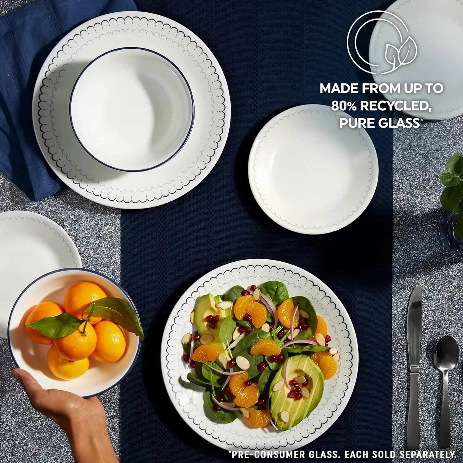 Corelle 6-Piece 6.75" Appetizer Round Plates, Vitrelle Triple Layer Glass, Lightweight Round Plates, Dessert Plates, Chip and Scratch Resistant, Microwave and Dishwasher Safe, Caspian