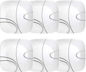 Corelle Square Simple Lines 10.5" Dinner Plate, Set of 6