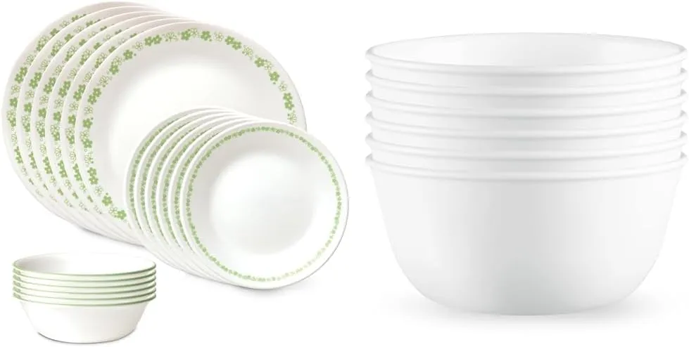 Corelle Vitrelle 18 Piece Dinnerware Sets, Service for 6 & 28 oz Soup Bowls Set of 6, Chip & Crack Resistant Glass