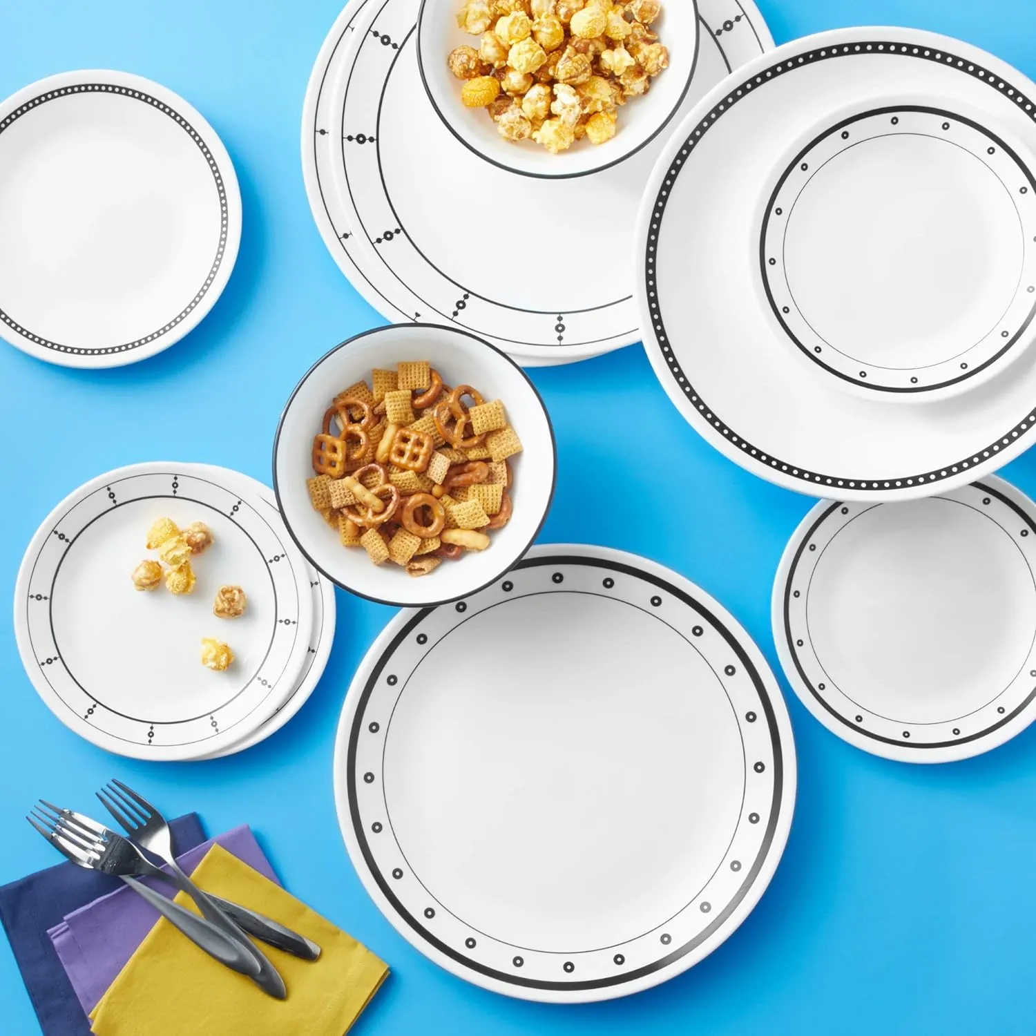 Corelle Vitrelle 18-Piece Service for 6 Dinnerware Set, Triple Layer Glass and Chip Resistant, Lightweight Round Plates and Bowls Set, Ocean Blue