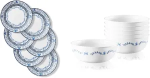 Corelle Vitrelle 6-Piece Dinner Plates Set, Triple Layer Glass and Chip Resistant, Lightweight Round Plates, Portofino & Vitrelle 6-Piece Soup/Cereal Bowl Set, Triple Layer Glass and Chip Resistant