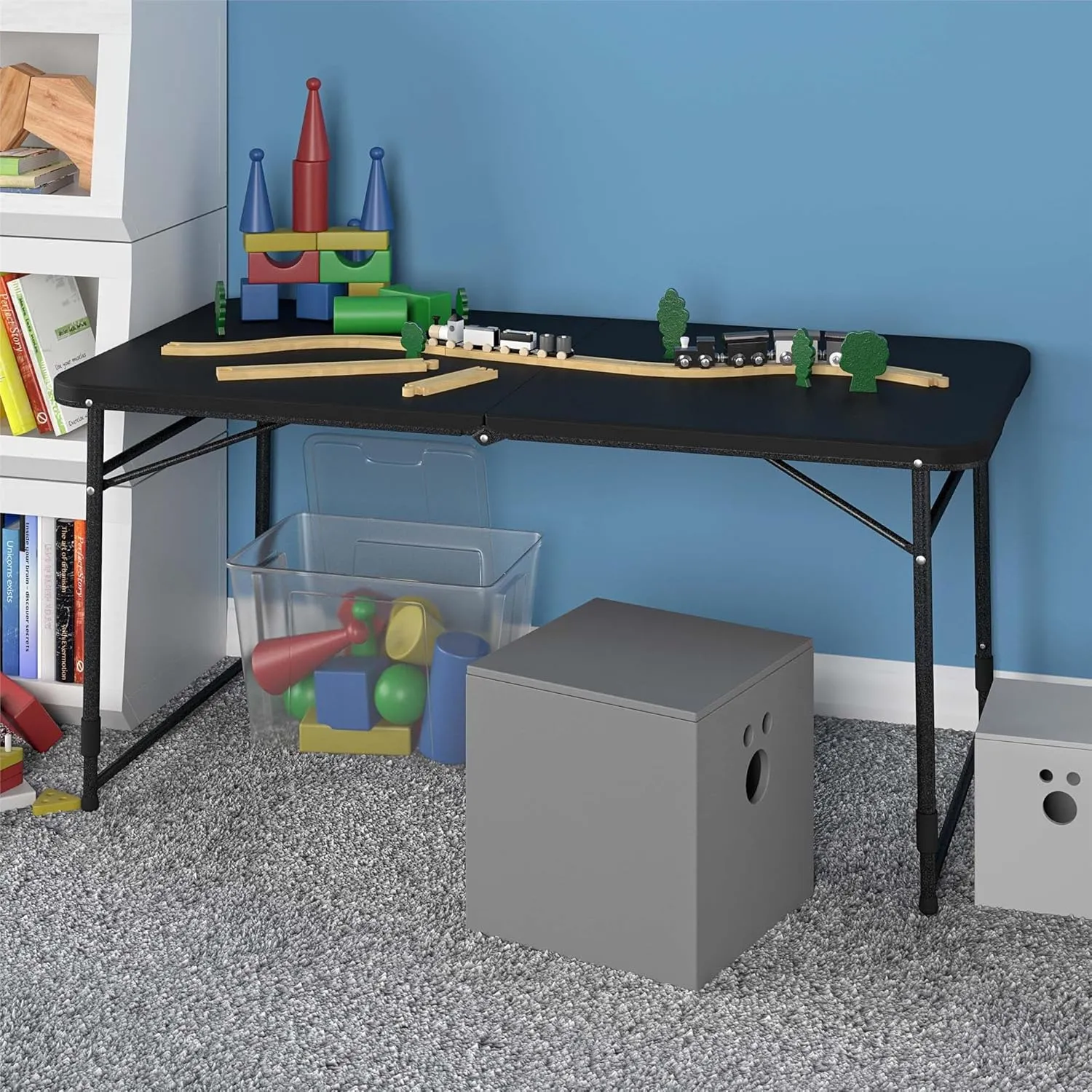 COSCO 4 ft. Fold-in-Half Adjustable Height Indoor/Outdoor Utility Table, Black