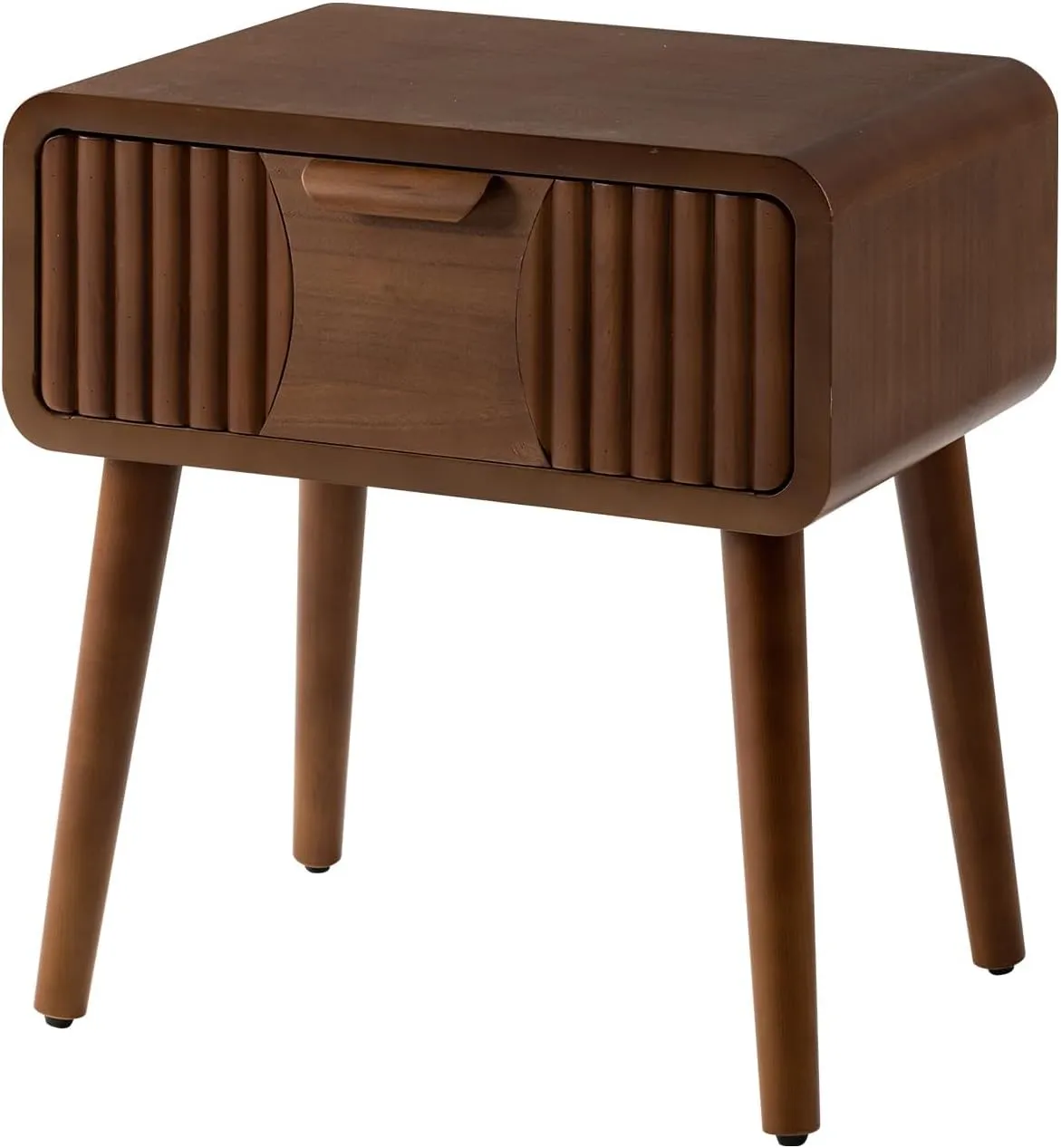 COSIEST Mid Century Modern Nightstand, MCM Vintage Bedside Table with Storage Drawer, Wood End Table for Bedroom, Living Room (Brown, Striped Pattern)