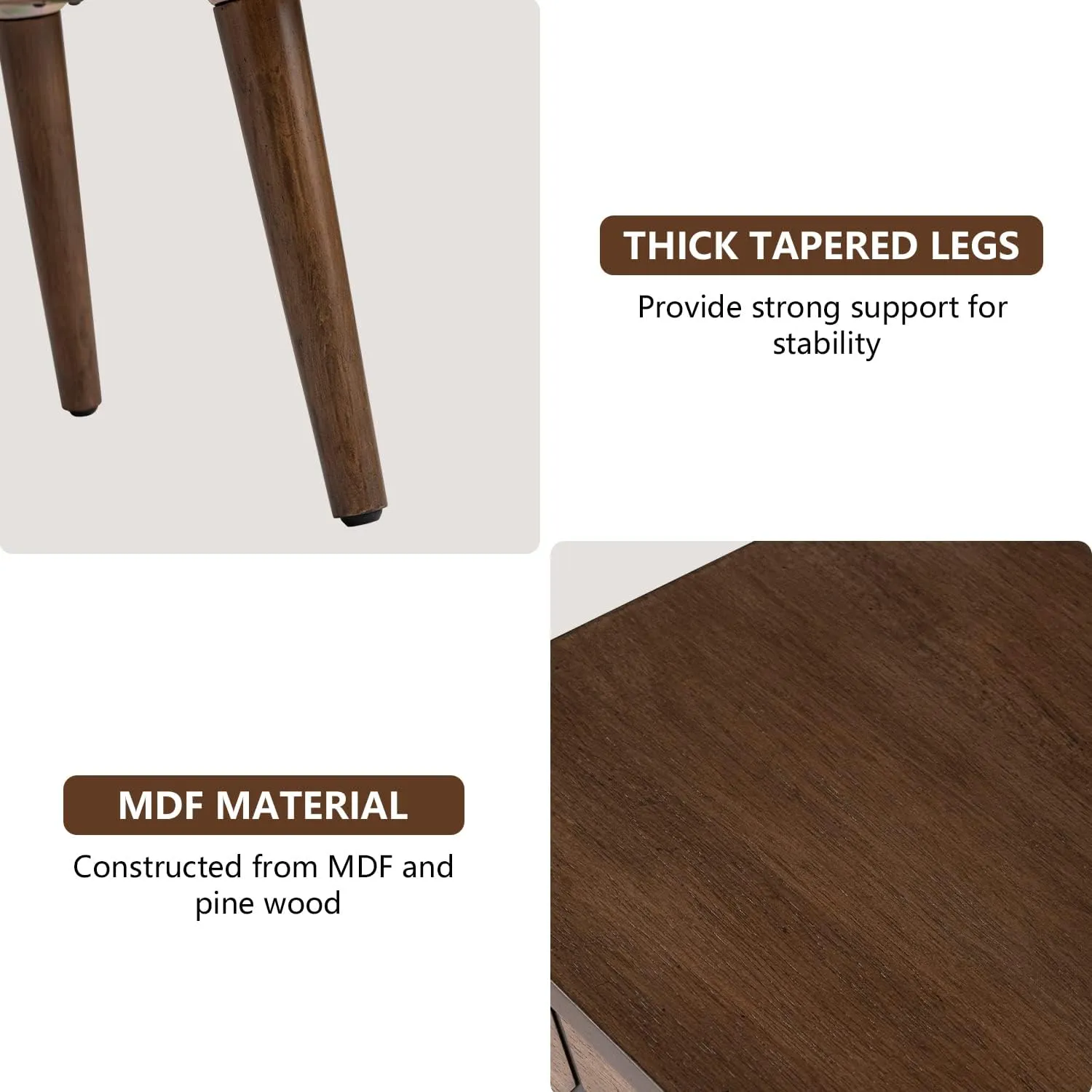 COSIEST Mid-Century Nightstand, Modern MDF Bedside Table, Wood Accent End Table with One Storage Drawer for Bedroom Living Room, Brown