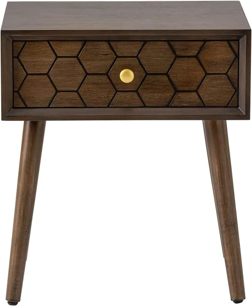 COSIEST Mid-Century Nightstand, Modern MDF Bedside Table, Wood Accent End Table with One Storage Drawer for Bedroom Living Room, Brown