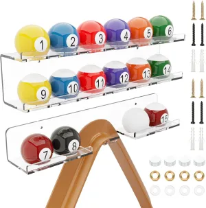 Cosmos Acrylic Billiard Ball Storage Shelf Holder - Pool Balls Display Rack Wall Mount Organizer for 16 Balls & Ball Rack in Billiard Game Room & Bar Pool Cue Accessory (Transparent Clear)