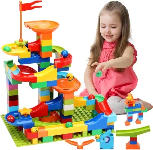 COUOMOXA Marble Run Building for Kids: STEM Building Blocks Set Compatible Classic Blocks - Educational Toys for Kids Age 3 4 5 6 7 8  Home School - Birthday Gift for Boys Girls
