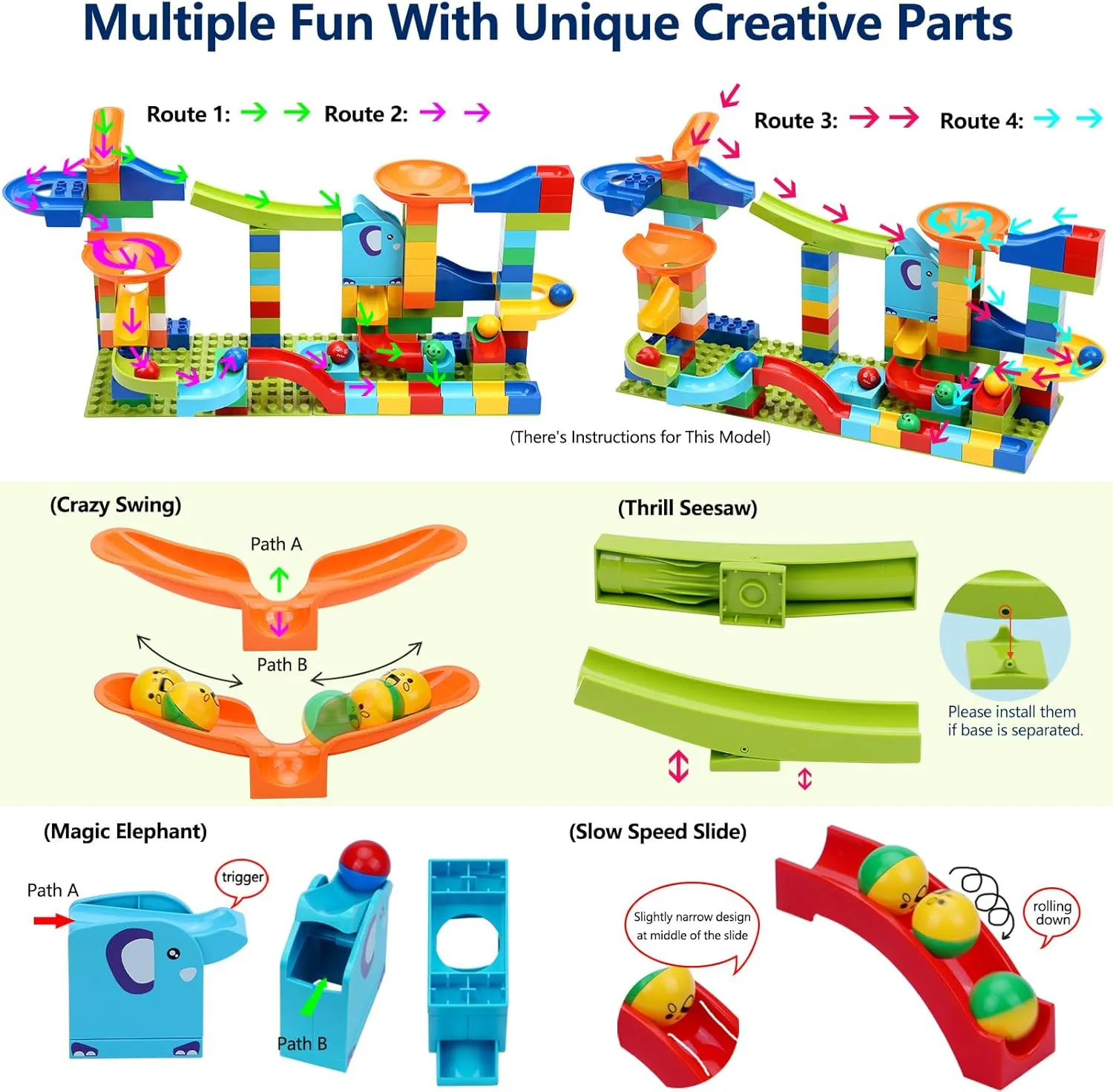 COUOMOXA Marble Run Building for Kids: STEM Building Blocks Set Compatible Classic Blocks - Educational Toys for Kids Age 3 4 5 6 7 8  Home School - Birthday Gift for Boys Girls
