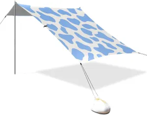 Cow Prints Blue Pastel Designed UPF50 Foldable Beach Canopy Easy Setup Large Sun Shelter with Carrying Bag for Camping, Picnics, Backyard & Fishing carpa para el sol